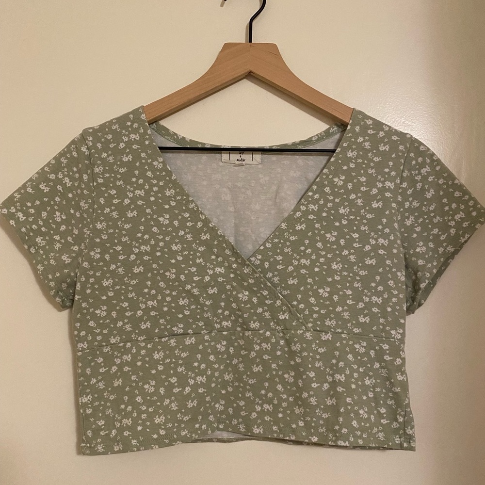 Ivy + Main Ditsy Floral Surplice Crop Top